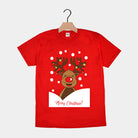 T-Shirt de Noël pour Homme et Femme Rouge avec Renne Rudolph